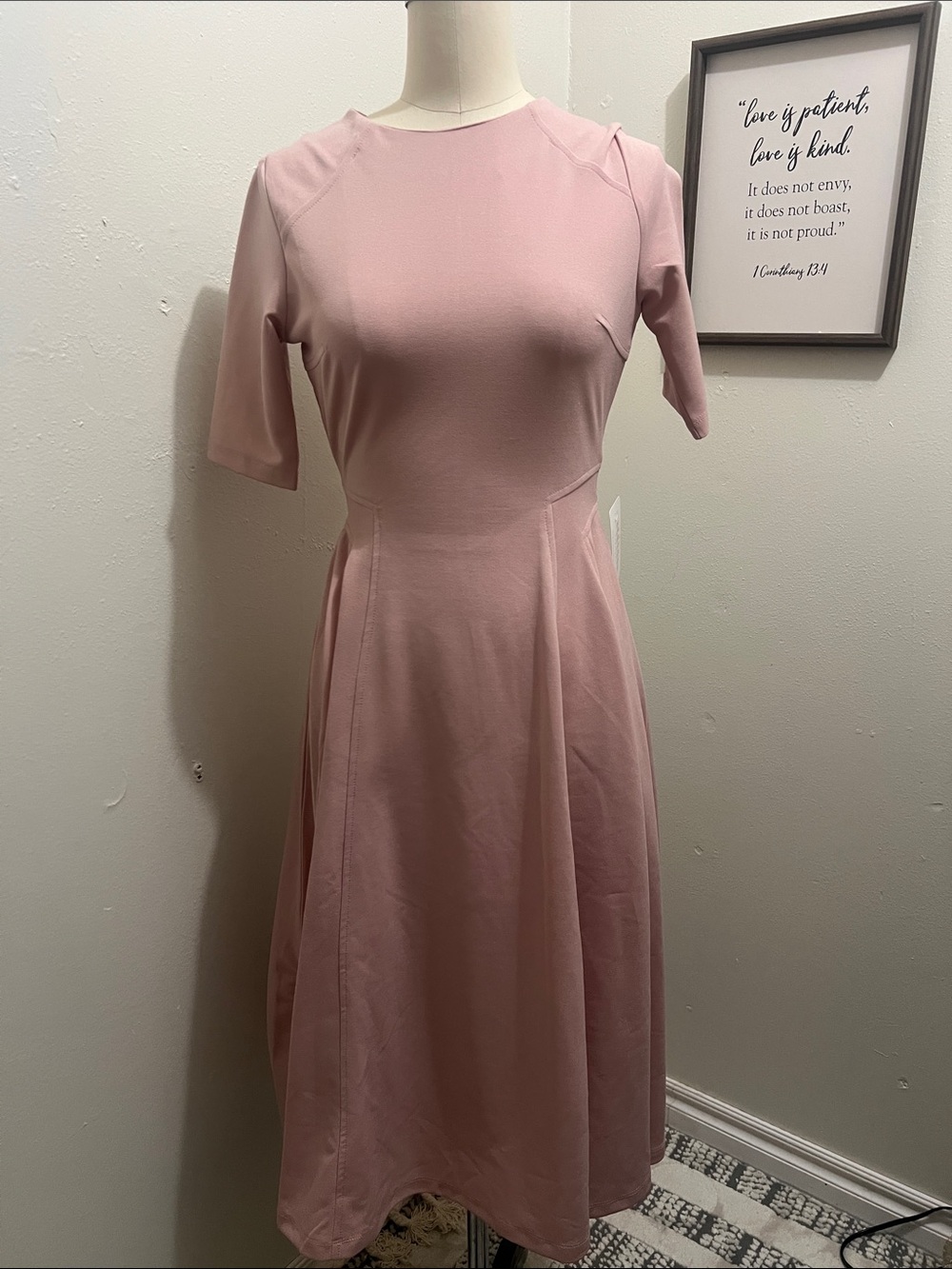 Soft Pink Midi Fit-and-Flare Dress